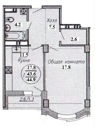 1-к. квартира, 45 м², 5/16 эт.