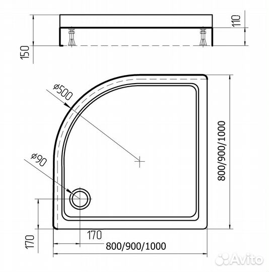 Душевой поддон акрил Aquatek 100х100х15 угловой