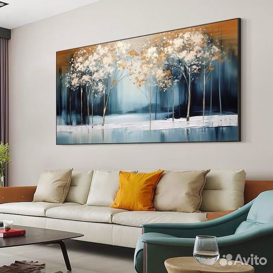 Картина маслом на холсте Зимний пейзаж Лес