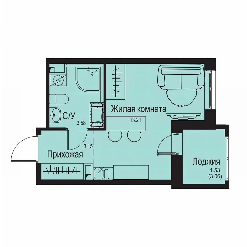 Квартира-студия, 21,5 м², 4/9 эт.