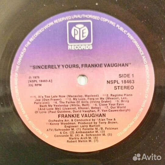 LP Frankie Vaughan – Sincerely Yours / UK 1975