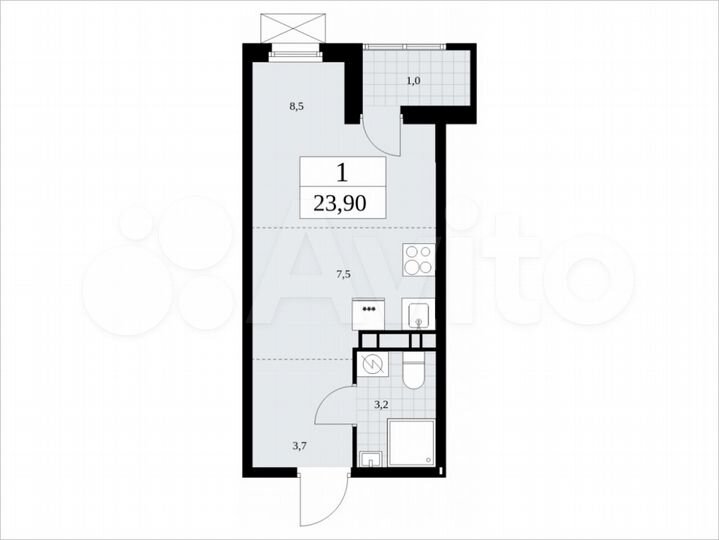 Квартира-студия, 23,9 м², 17/19 эт.