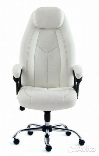 Кресло Tetchair boss люкс (хром) кож/зам, белый