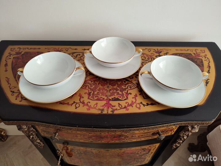 Три суповые чашки с тарелками Германия KPM