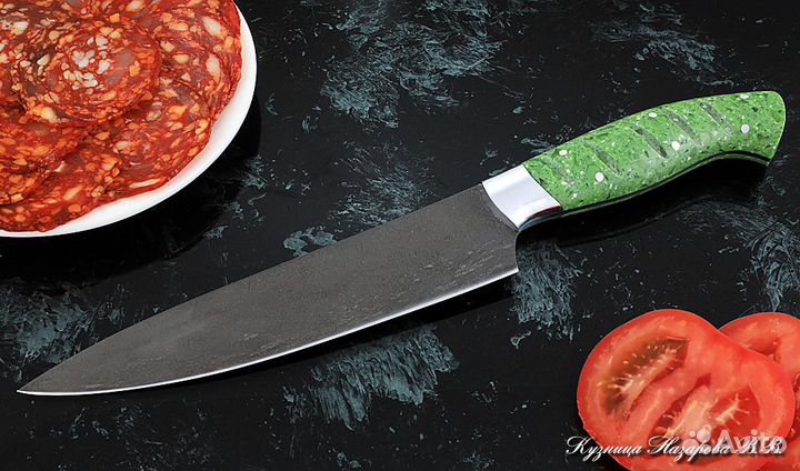 Кухонный нож Шеф № 9 Х12мф рукоять акрил зеленый