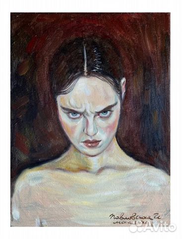 Картина маслом девушка эмоции чувства холст