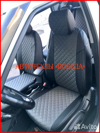 Чехлы Hyundai Creta 2 из экокожи чёрно-серые Ромб