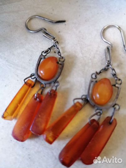 Серьги янтарь СССР винтаж серебро