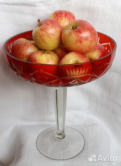 Большая ваза для фруктов Рубиновое стекло-хрусталь