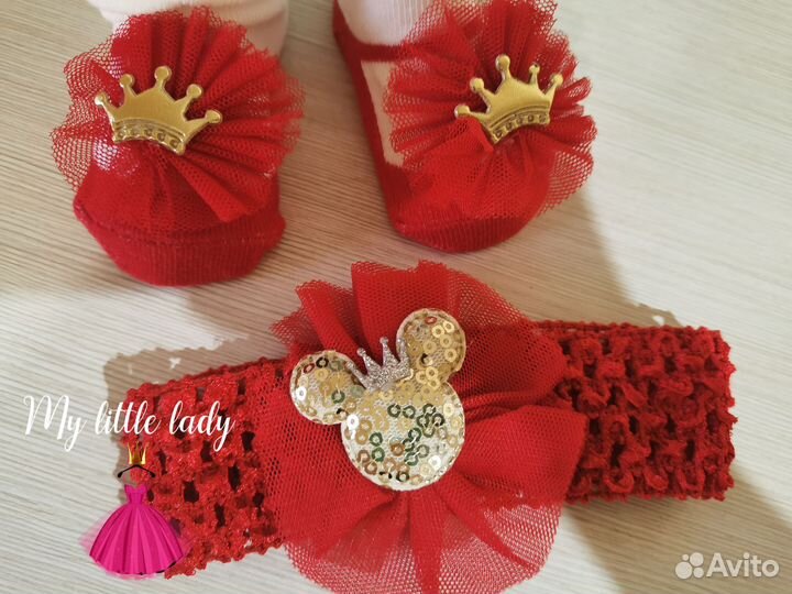 Комплектик для малышки пинеточки и повязочка новые