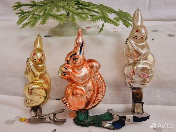 Елочные игрушки ссср.Хатка.Елочки.Зайцы