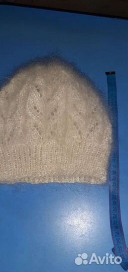 Комплект шапка и варежки ажур козий пух