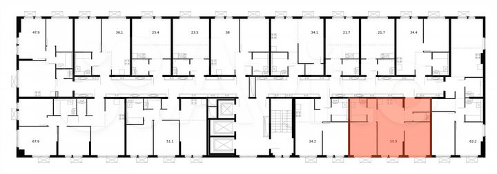2-к. квартира, 50,9 м², 22/25 эт.