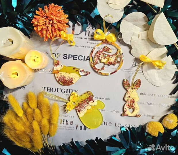 Игрушки из эпоксидной смолы на ёлку новыйгод набор