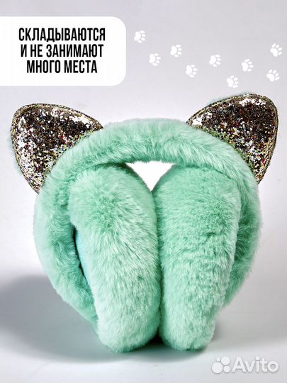Меховые наушники с ушками котика теплые