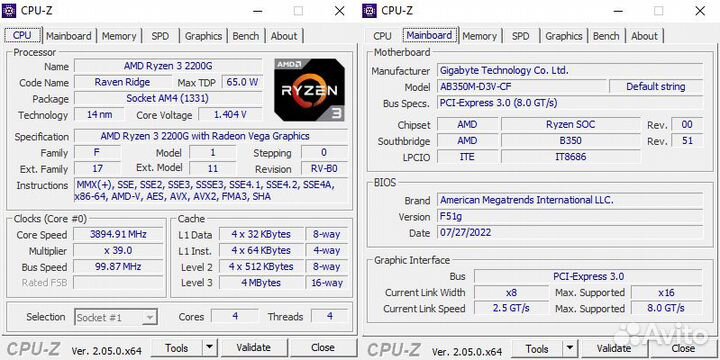 Связка AM4 R3 2200G, B350