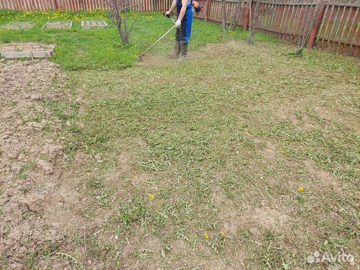 Покос травы триммером