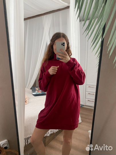 Платье-свитер винного цвета