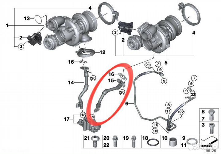 Трубка слива масла с турбины левая Bmw X6 50I E71