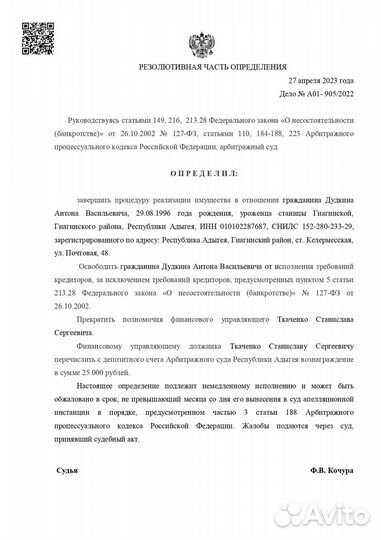 Списание долгов, Финансовый управляющий