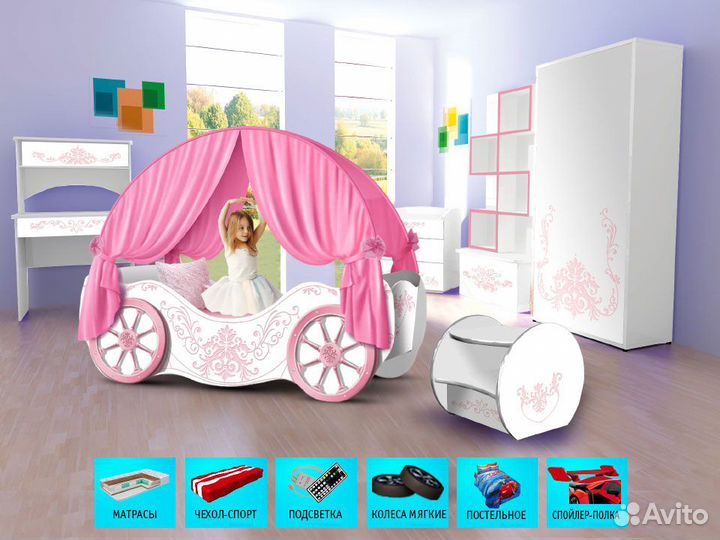 Детская кровать карета для девочки