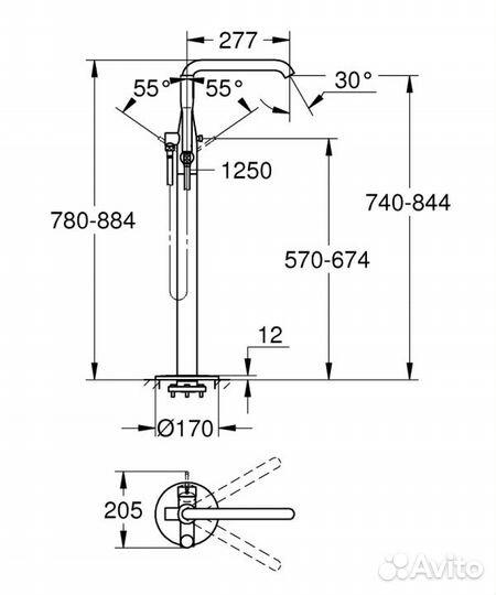 Смеситель Grohe 23491001 Essence+ для ванны, напол