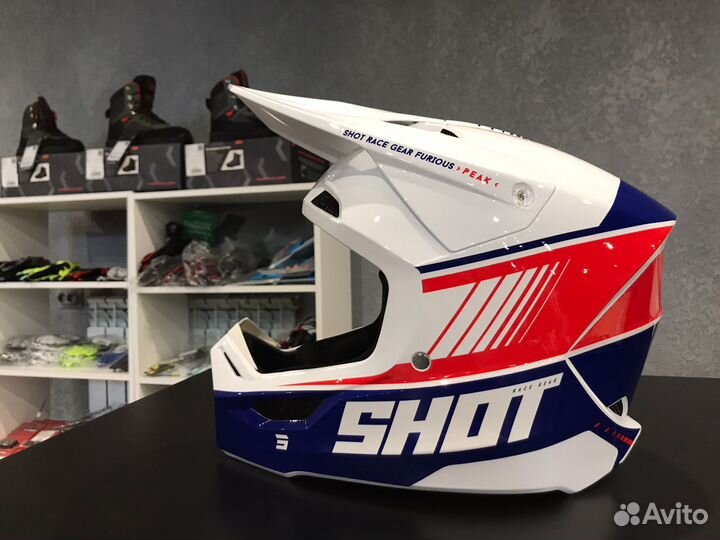 Шлем кроссовый shot furios peak (синий/белый/красн
