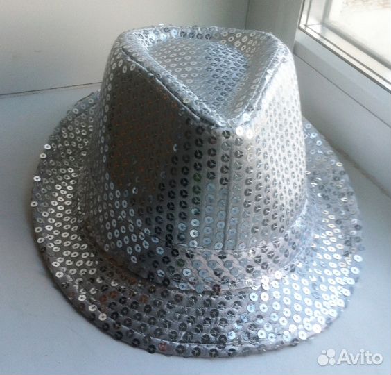 Шляпа Диско серебро пайетки новая