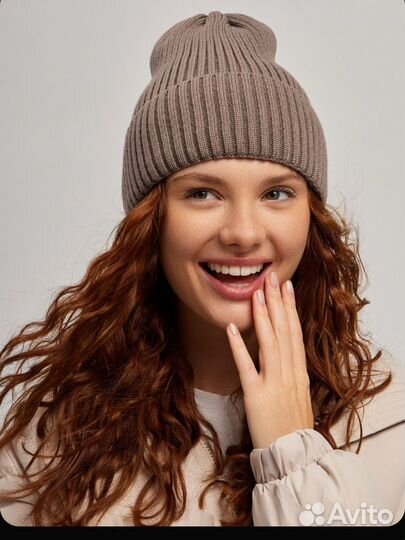 Шапка бини женская коричневая