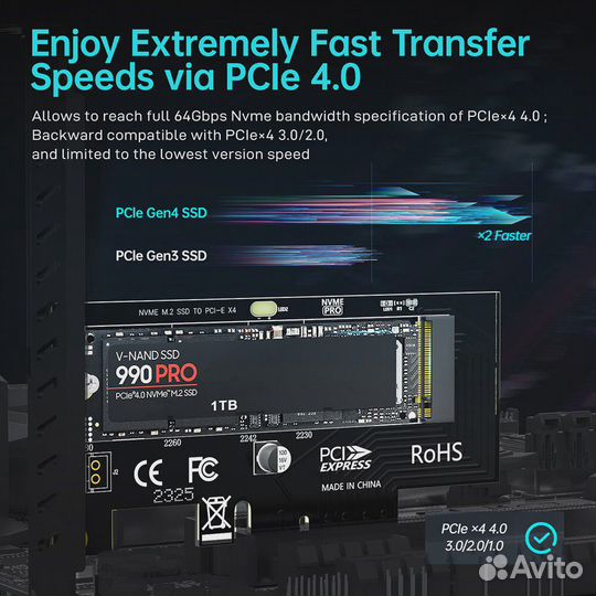 Адаптер М2 PCI-E x4 для SSD M.2 NVMe M-key