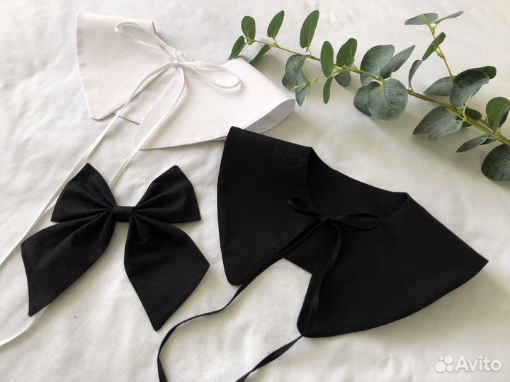 Новый съемный воротничок черный и бантик на зажиме
