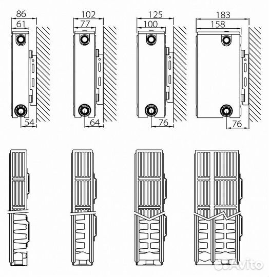 Стальной панельный радиатор отопления с боковым по