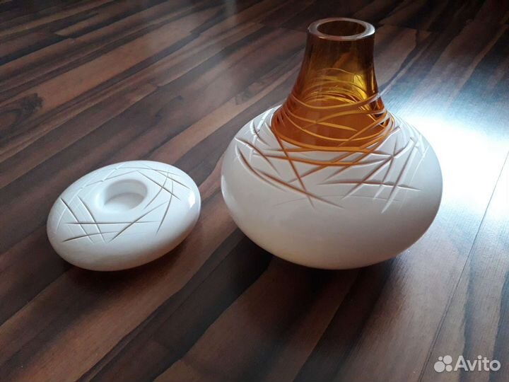 Ваза и подсвечник цветное стекло Европа