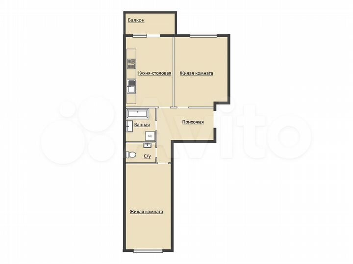 2-к. квартира, 61,6 м², 2/6 эт.