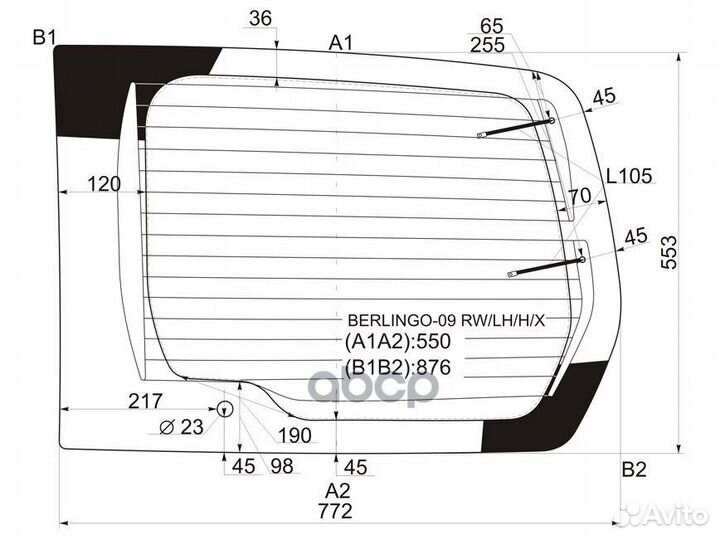 Стекло заднее (распашной двери) левое с обогрев