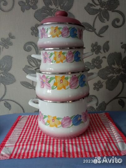 Набор эмал. посуды с двойным дном Сербия