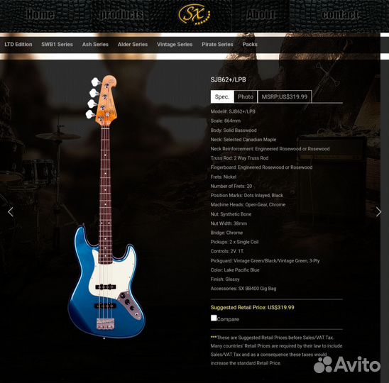 Бас гитара SX Custom Handmade Vintage Series