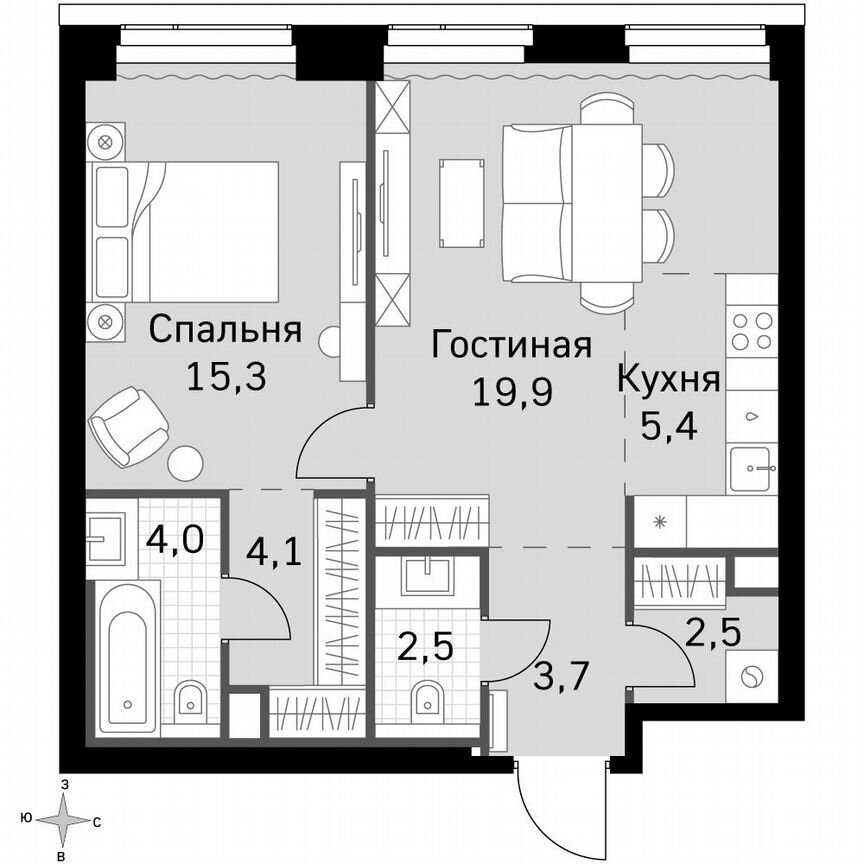 1-к. квартира, 57,4 м², 22/49 эт.
