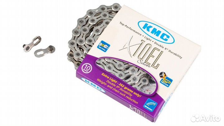 Цепь KMC X10EL Silver, 10 ск, 114 зв., с замком