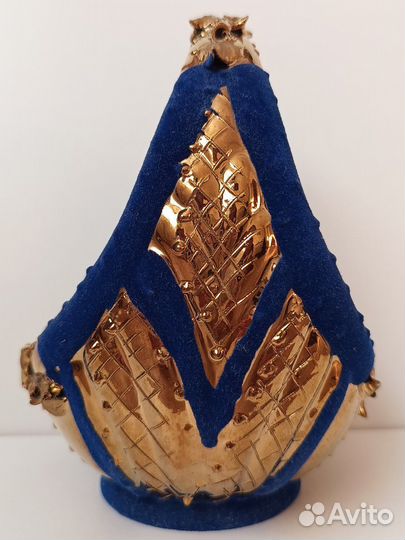 Ваза для конфет синяя с покрытием под золото