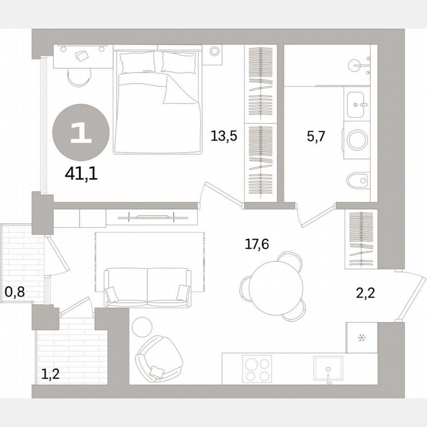 1-к. квартира, 40,8 м², 10/15 эт.