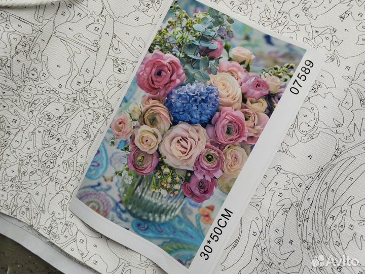 Картина по номерам новая Букет ранункулюсы