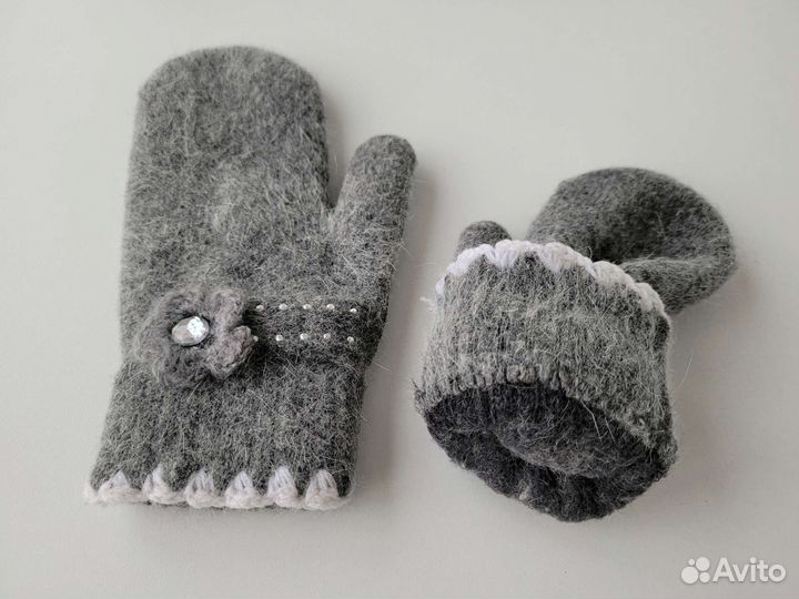 Варежки шерстяные серые