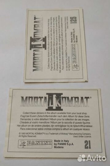 Mortal kombat 2 наклейки panini