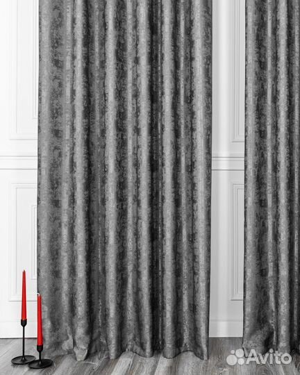 Шторы мрамор зарина тёмно-серый готовые