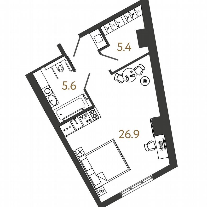 Апартаменты-студия, 37,9 м², 3/16 эт.