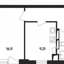 1-к. квартира, 37,4 м², 1/4 эт.