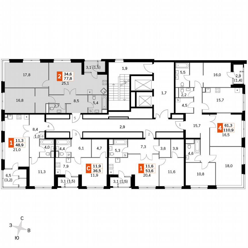 2-к. квартира, 77,8 м², 27/45 эт.
