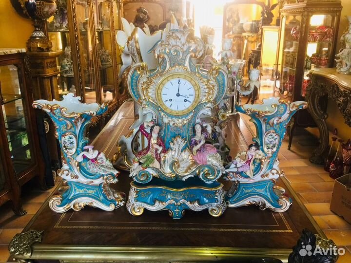 Антик часы камин фарфор винтаж 19век Севр