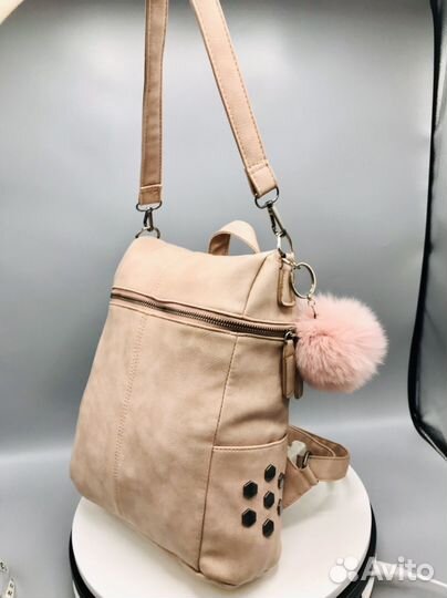 Рюкзак женский цвет пудра кожаный Италия